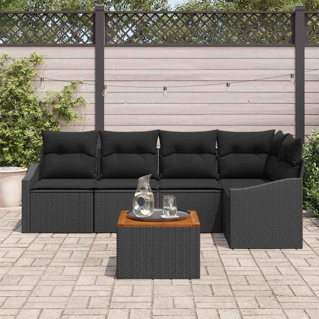 Kerti Kanapé Szett tárolóval 6 pcs Fekete polirattan