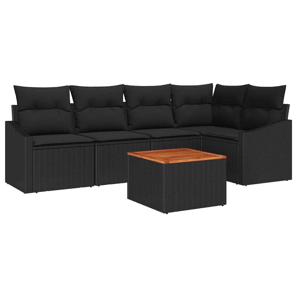 Kerti Kanapé Szett tárolóval 6 pcs Fekete polirattan