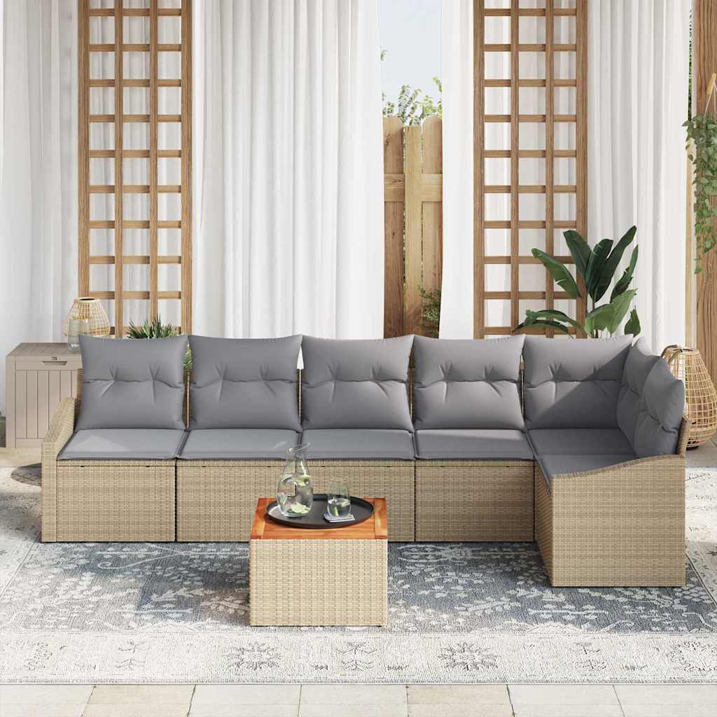 Kerti Kanapé Szett 7 pcs Beige és Világosszürke polirattan