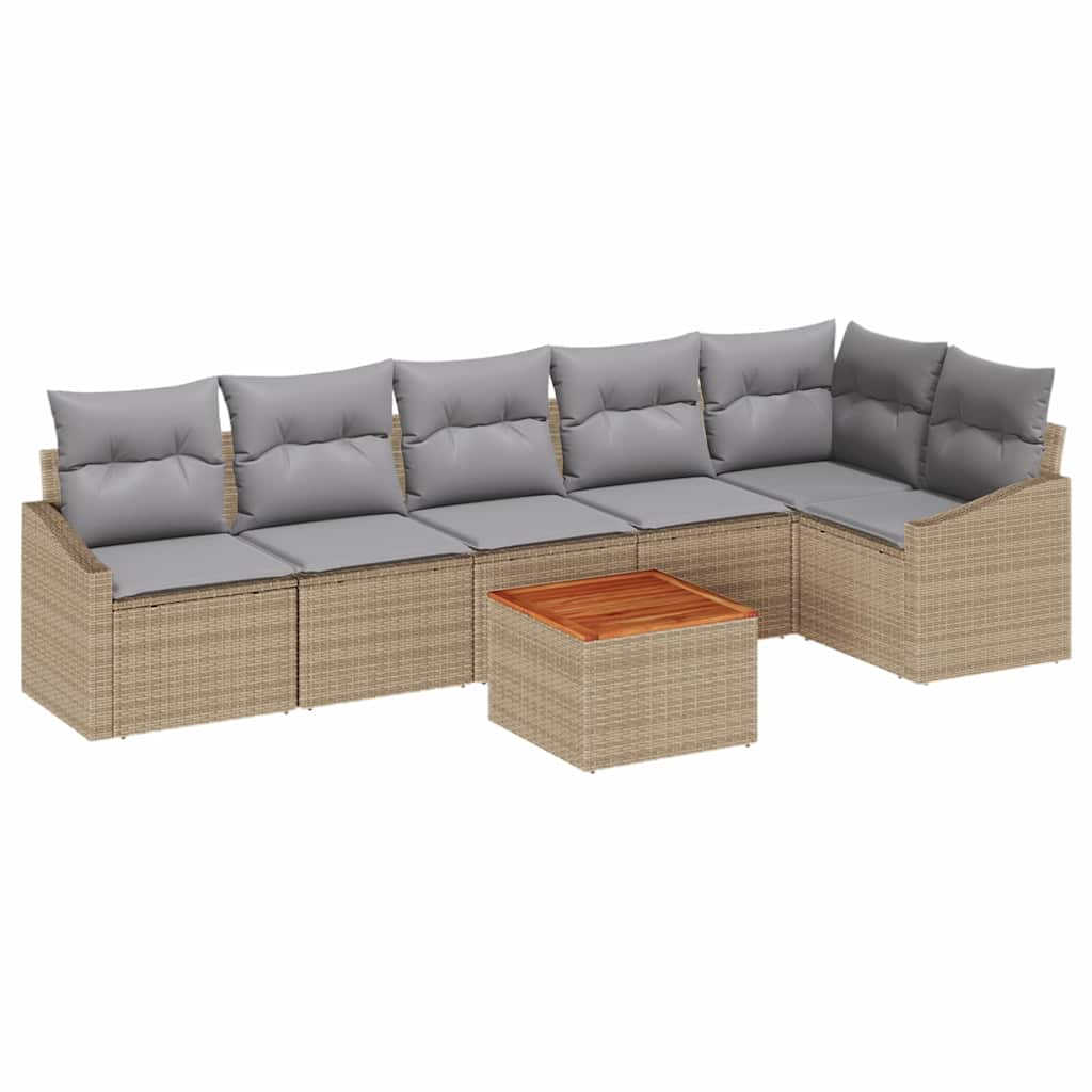 Kerti Kanapé Szett 7 pcs Beige és Világosszürke polirattan