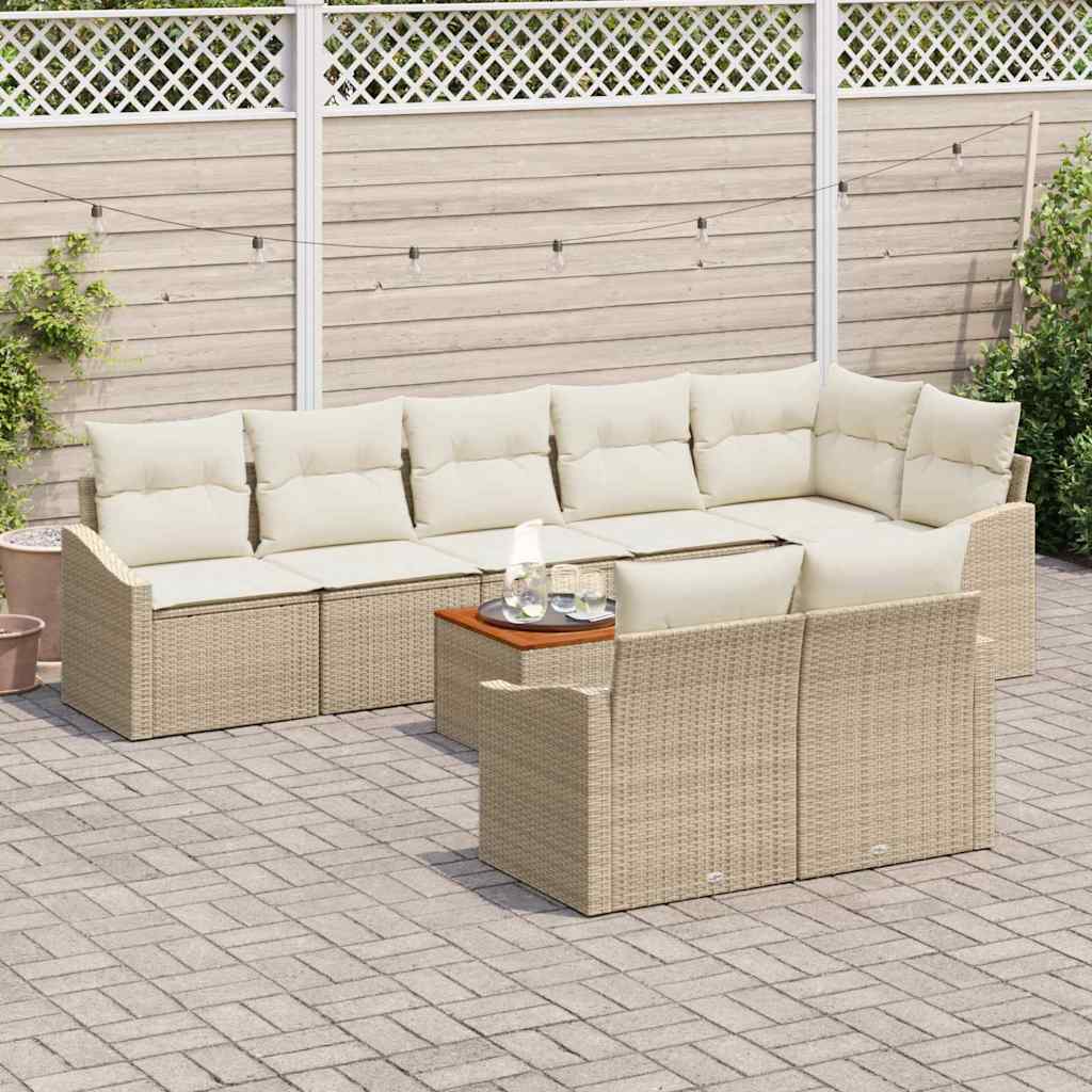 Kerti Kanapé Szett tárolóval 9 pcs Beige és krém polirattan