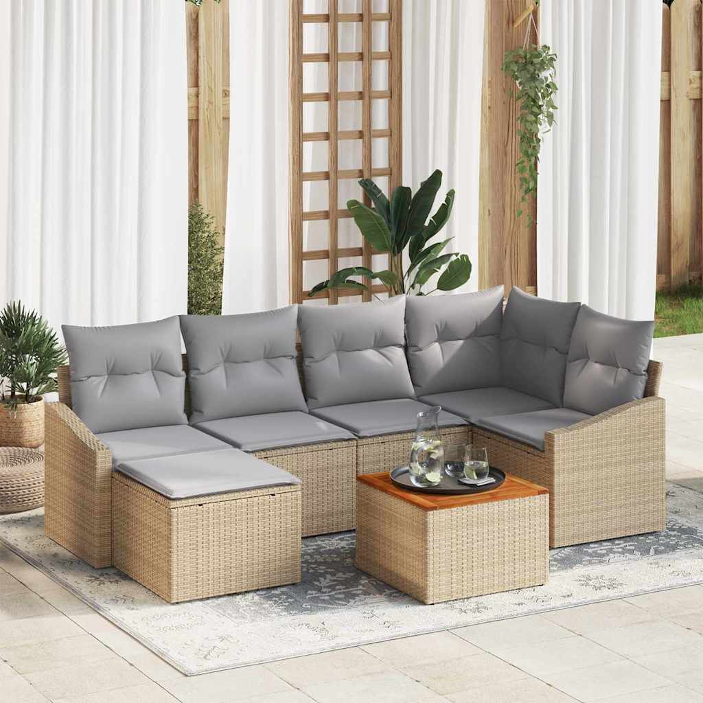 Kerti Kanapé Szett 7 pcs Beige és Világosszürke polirattan