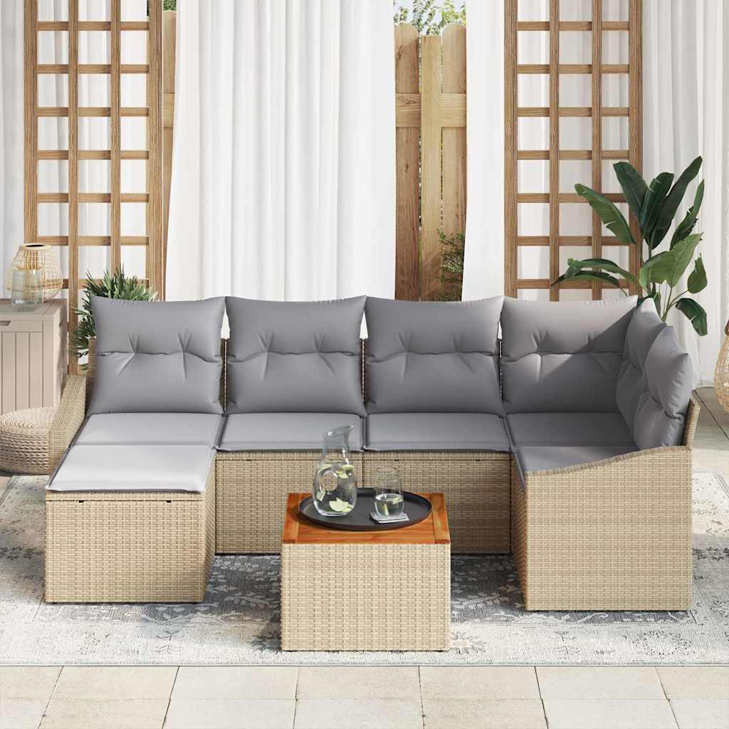 Kerti Kanapé Szett 7 pcs Beige és Világosszürke polirattan