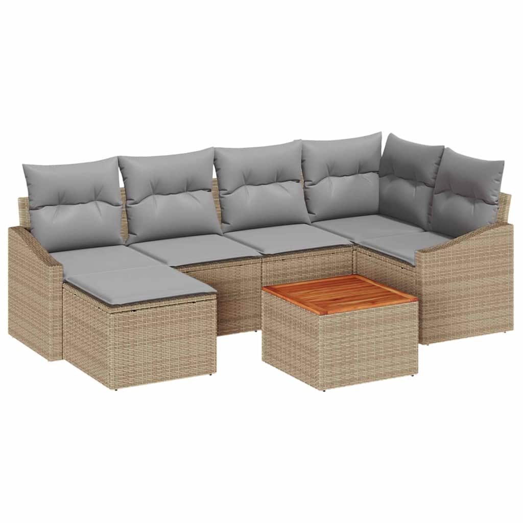 Kerti Kanapé Szett 7 pcs Beige és Világosszürke polirattan