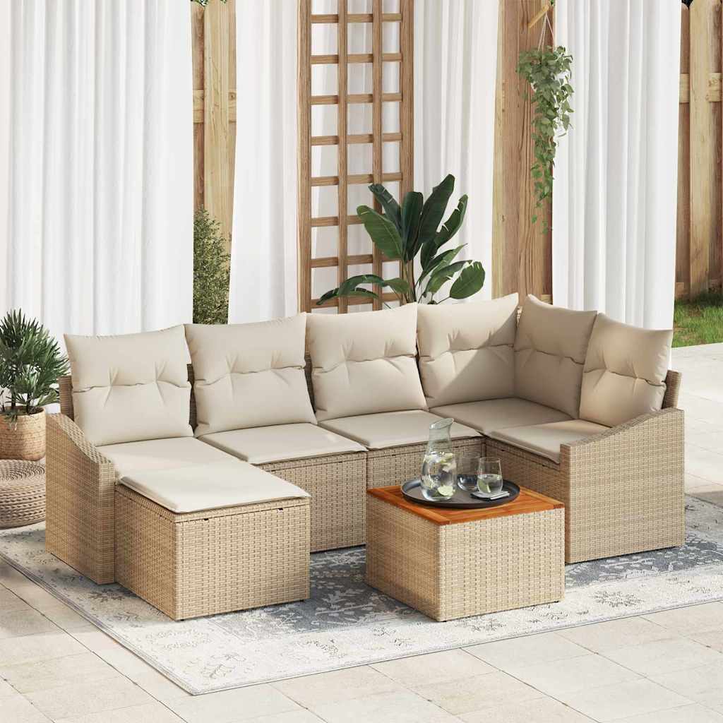 Kerti Kanapé Szett tárolóval 7 pcs Beige és krém polirattan