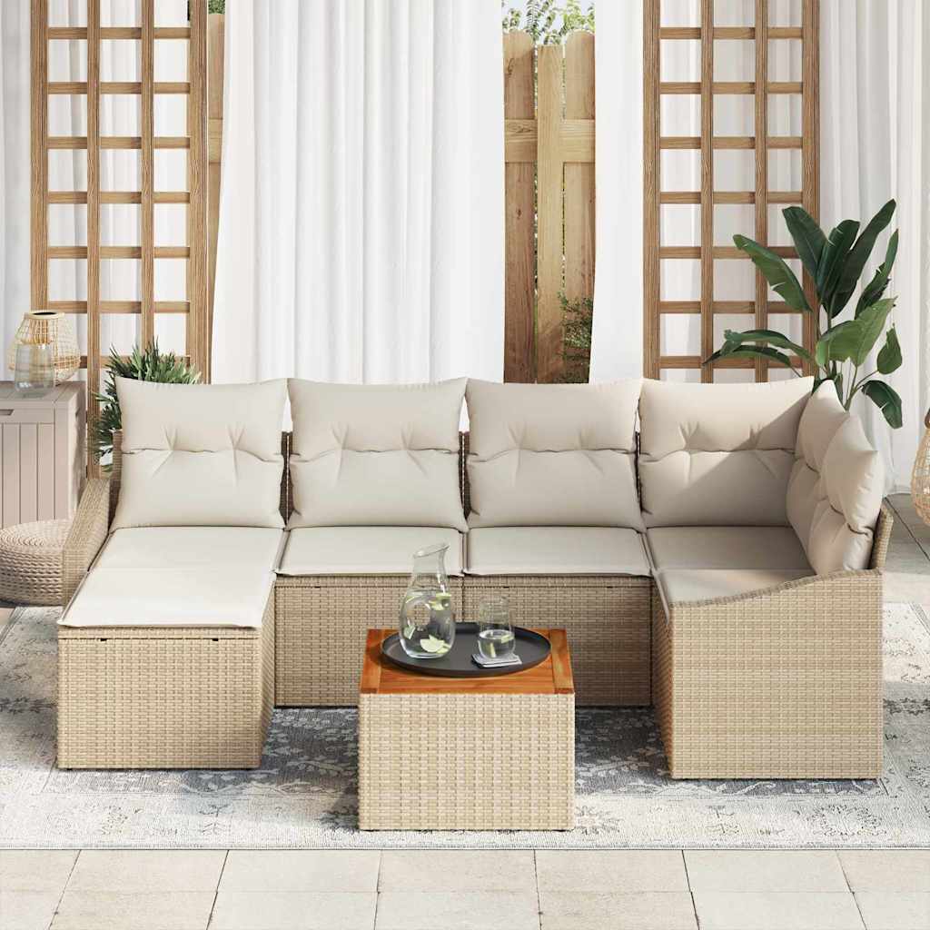 Kerti Kanapé Szett tárolóval 7 pcs Beige és krém polirattan