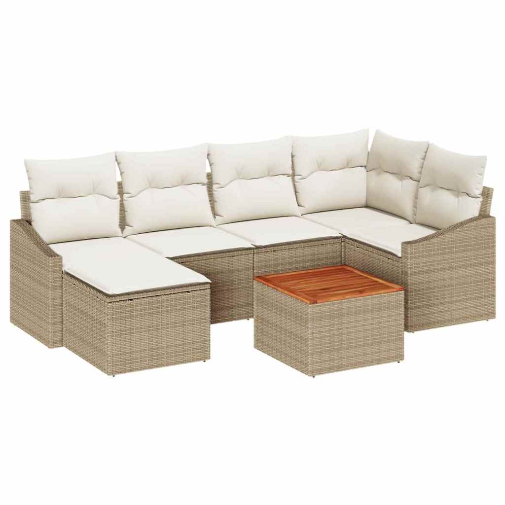Kerti Kanapé Szett tárolóval 7 pcs Beige és krém polirattan