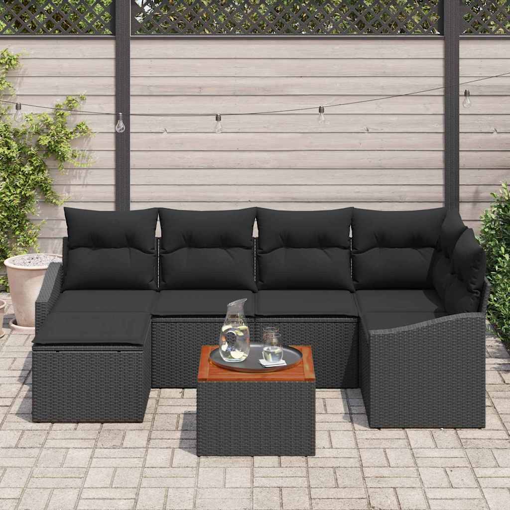 Kerti Kanapé Szett tárolóval 7 pcs Fekete polirattan