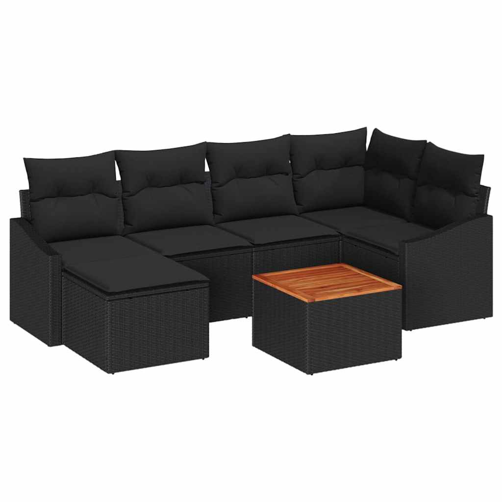 Kerti Kanapé Szett tárolóval 7 pcs Fekete polirattan