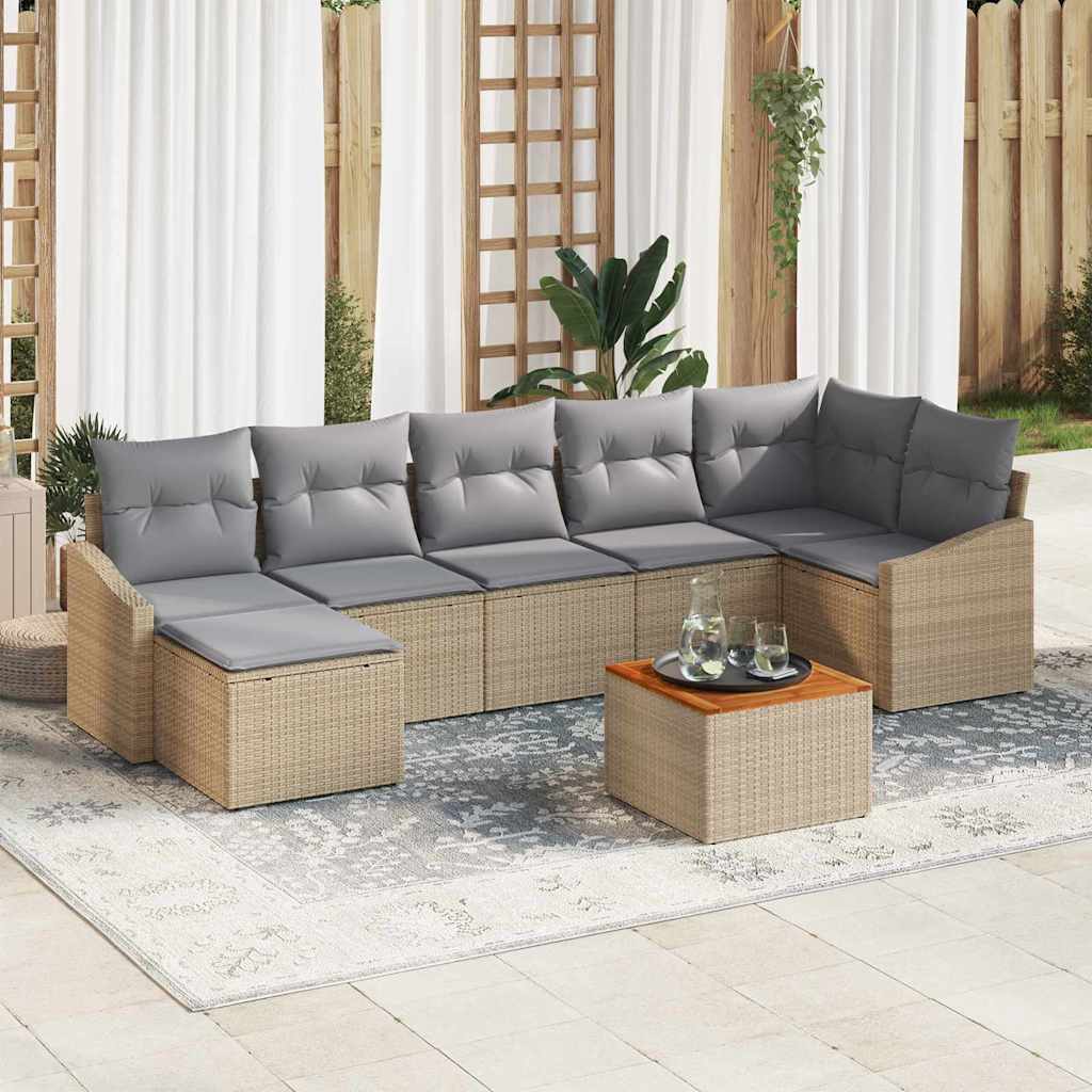 Kerti Kanapé Szett 8 pcs Beige és Világosszürke polirattan