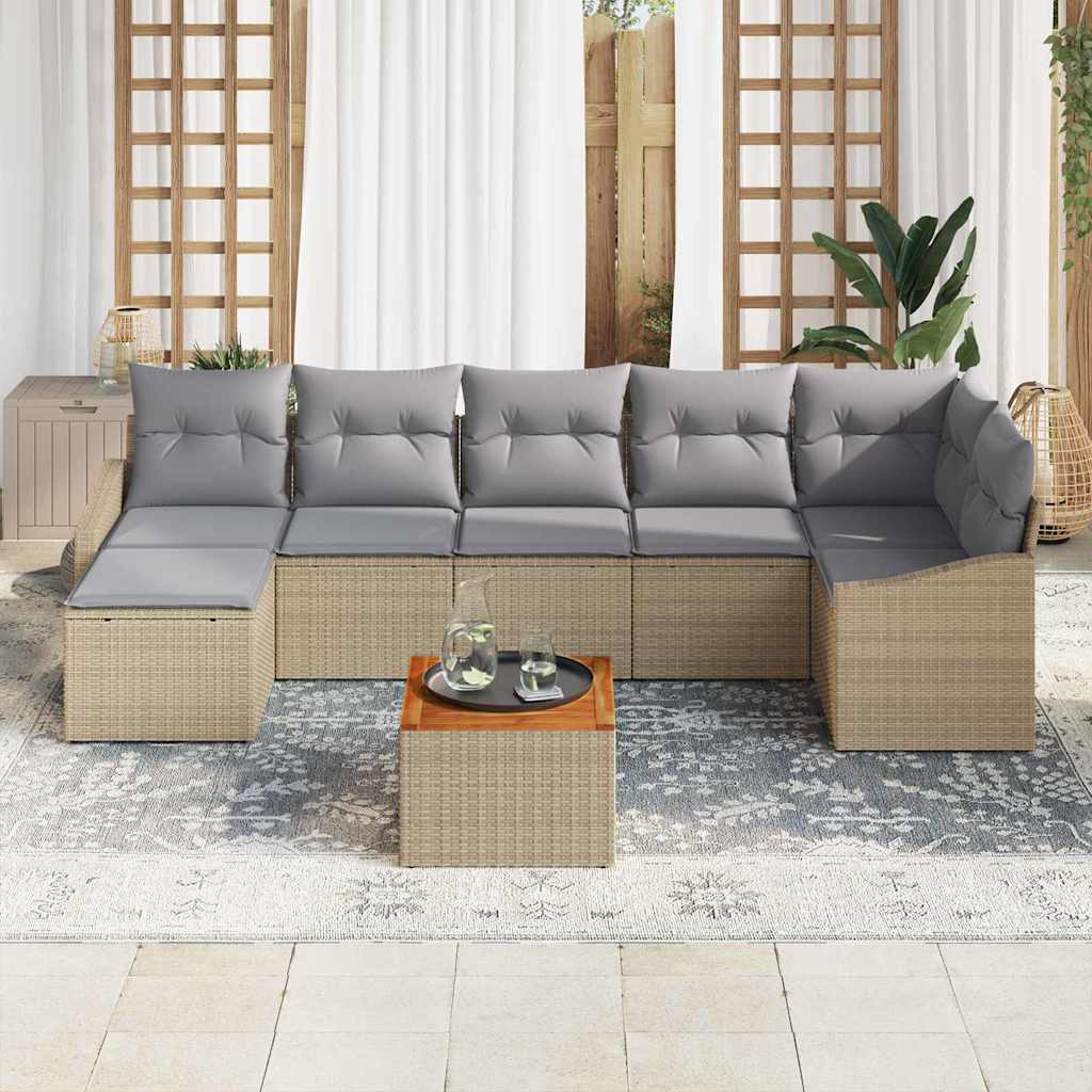Kerti Kanapé Szett 8 pcs Beige és Világosszürke polirattan