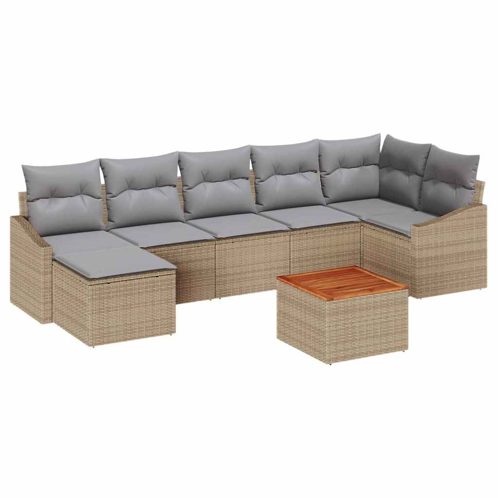 Kerti Kanapé Szett 8 pcs Beige és Világosszürke polirattan