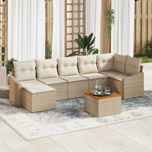 Kerti Kanapé Szett tárolóval 8 pcs Beige és krém polirattan