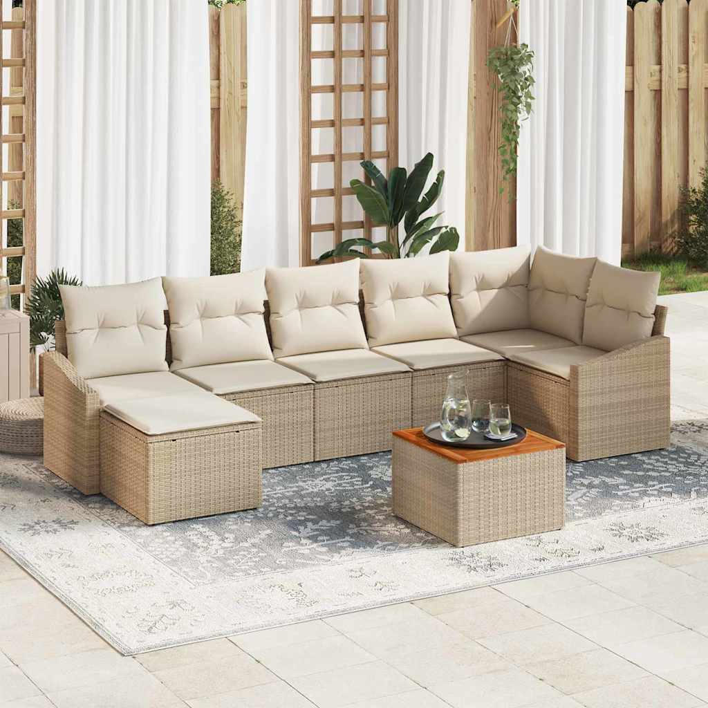 Kerti Kanapé Szett tárolóval 8 pcs Beige és krém polirattan