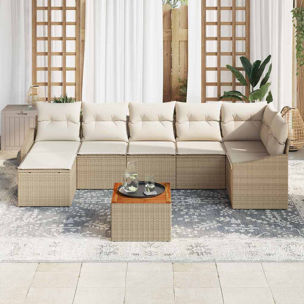 Kerti Kanapé Szett tárolóval 8 pcs Beige és krém polirattan