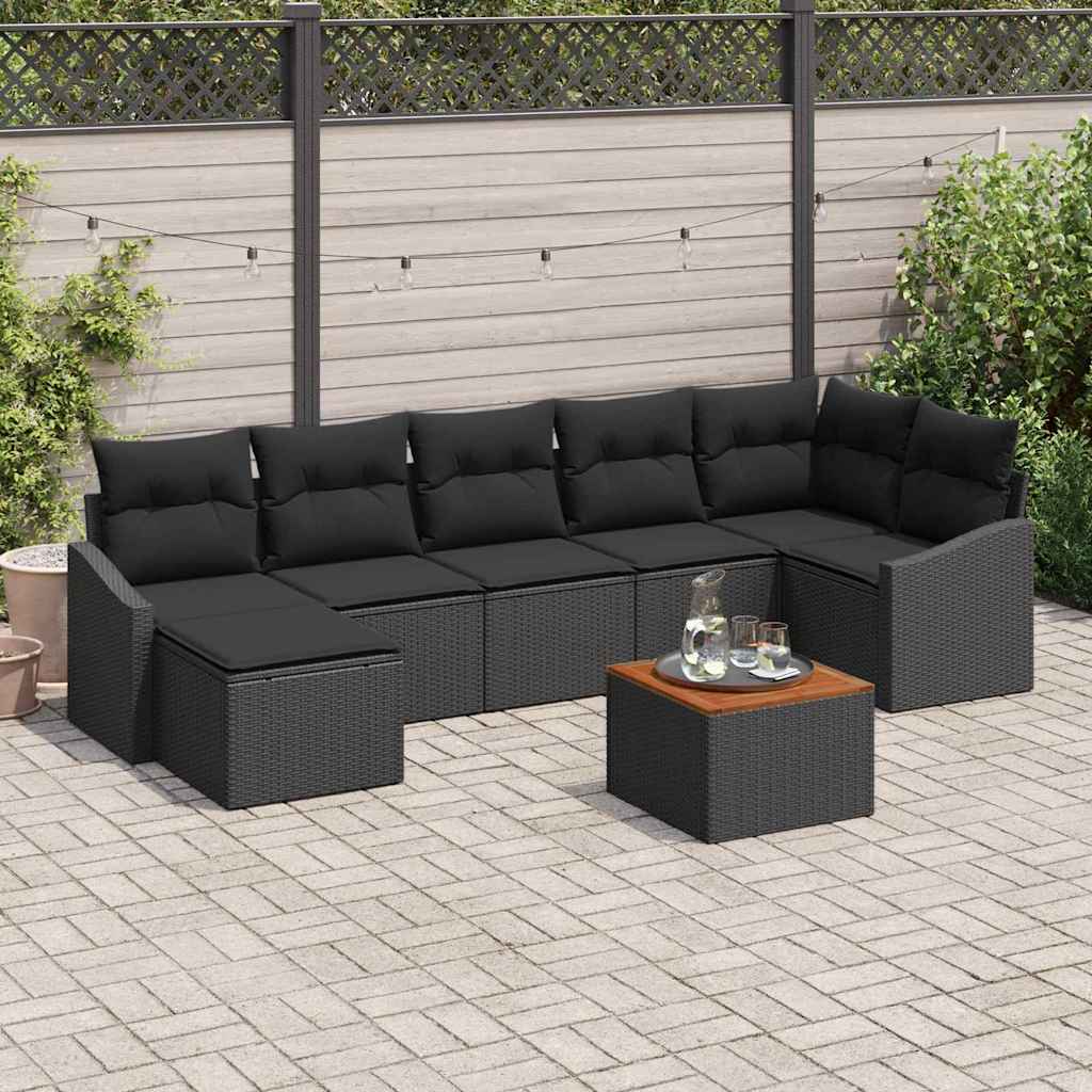 Kerti Kanapé Szett tárolóval 8 pcs Fekete polirattan