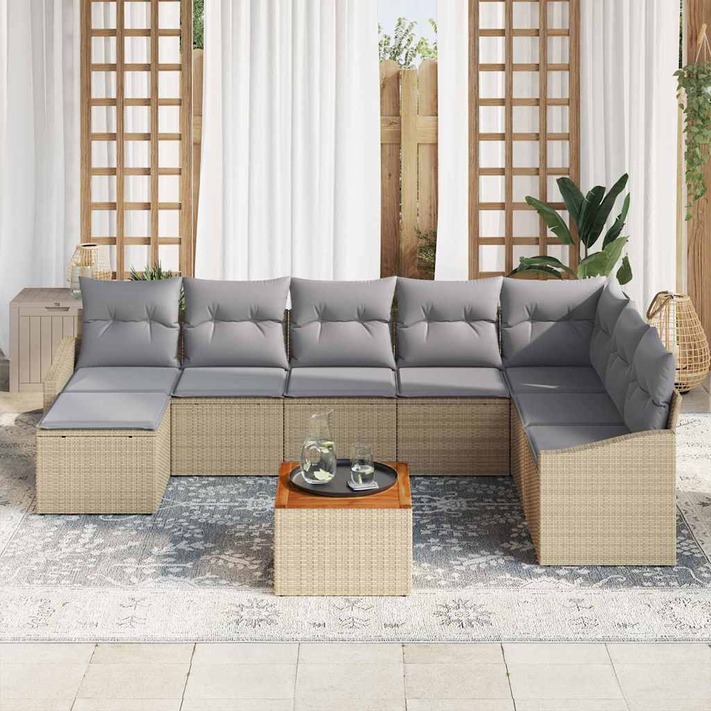 Kerti Kanapé Szett 9 pcs Beige és Világosszürke polirattan