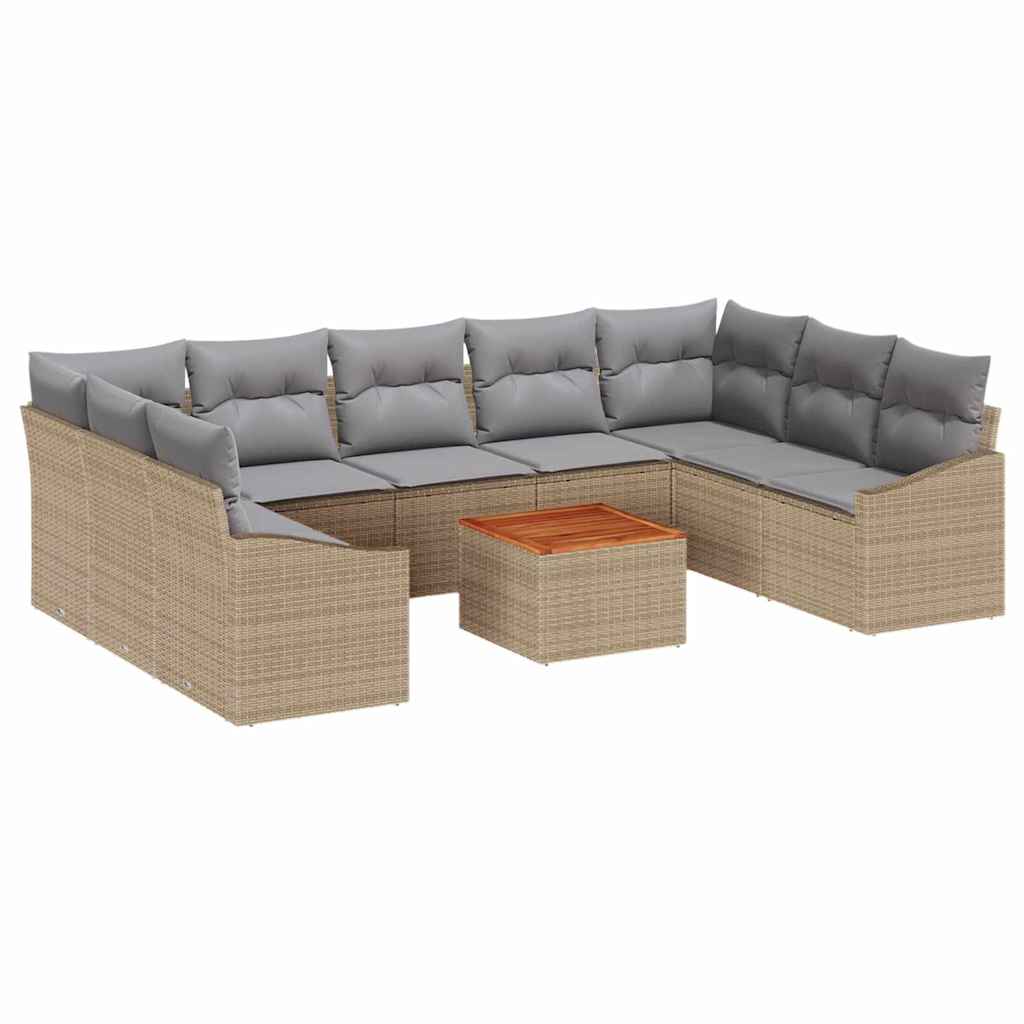 Kerti Kanapé Szett 10 pcs Beige és Világosszürke polirattan