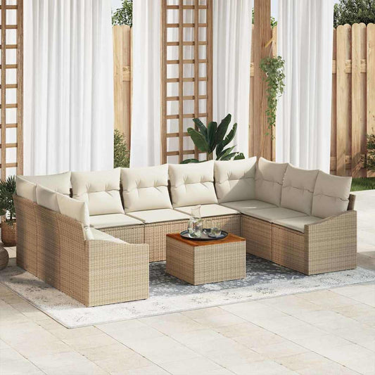Kerti Kanapé Szett tárolóval 10 pcs Beige és krém polirattan