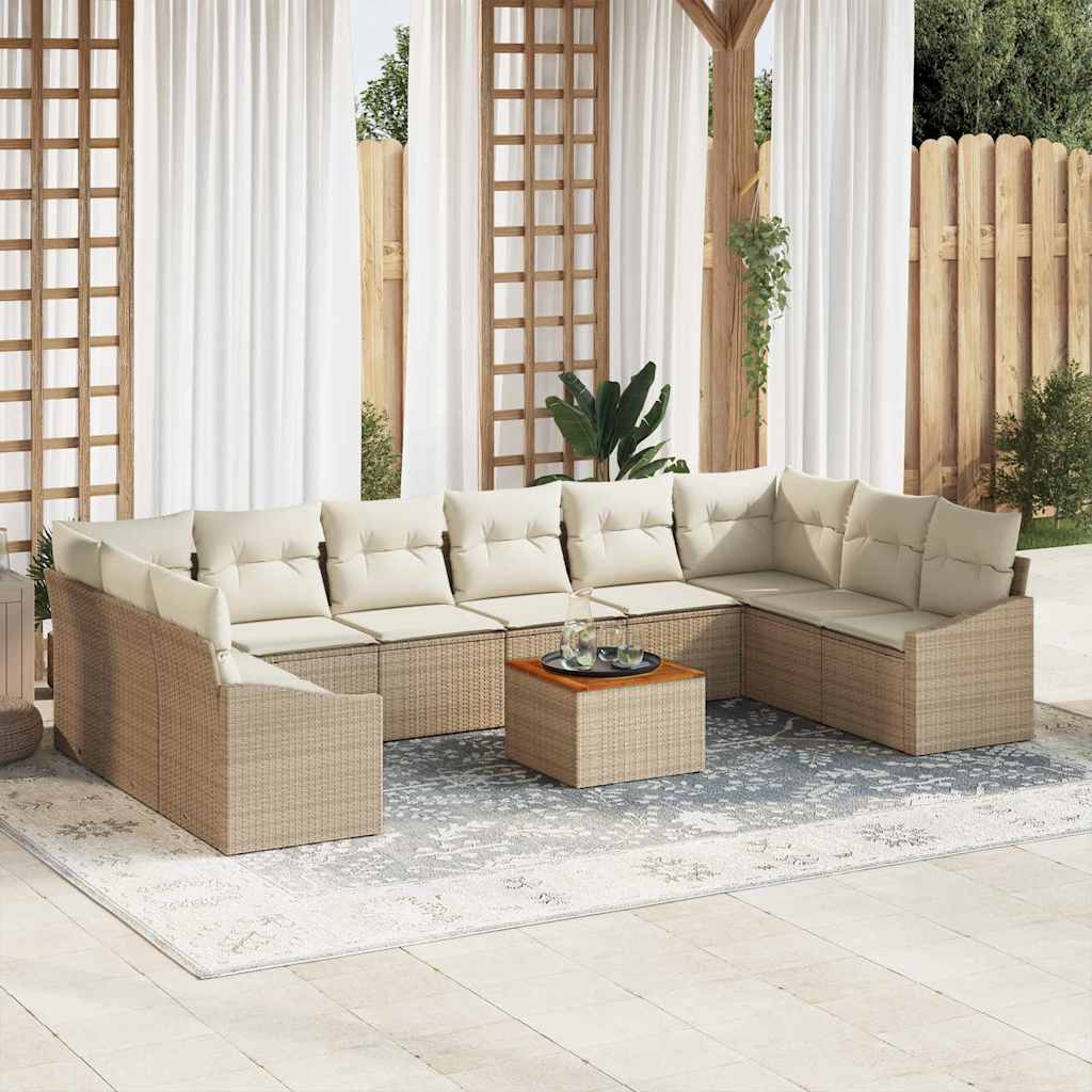 Kerti Kanapé Szett tárolóval 11 pcs Beige és krém polirattan