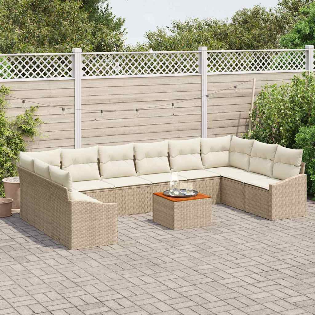 Kerti Kanapé Szett tárolóval 11 pcs Beige és krém polirattan
