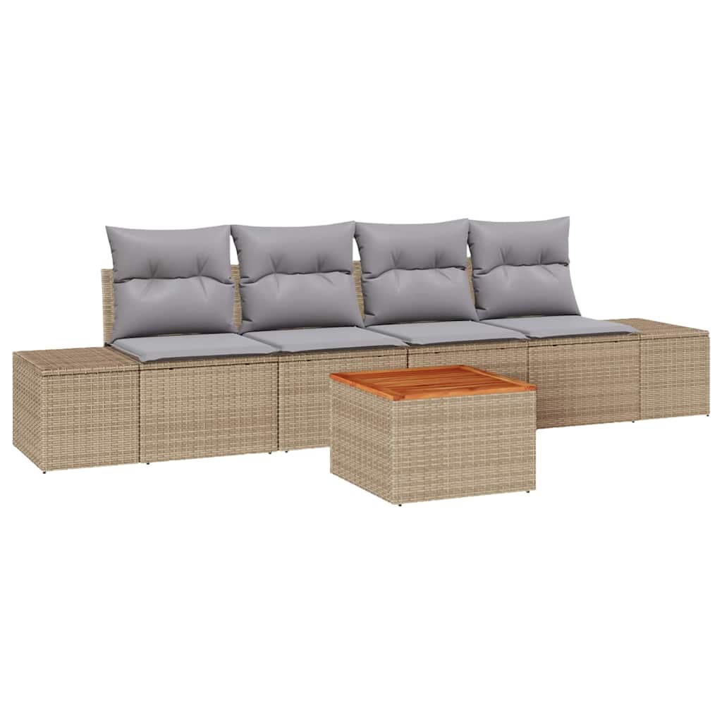 Kerti Kanapé Szett 5 pcs Beige és Világosszürke polirattan