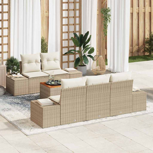 Kerti Kanapé Szett tárolóval 6 pcs Beige és krém polirattan