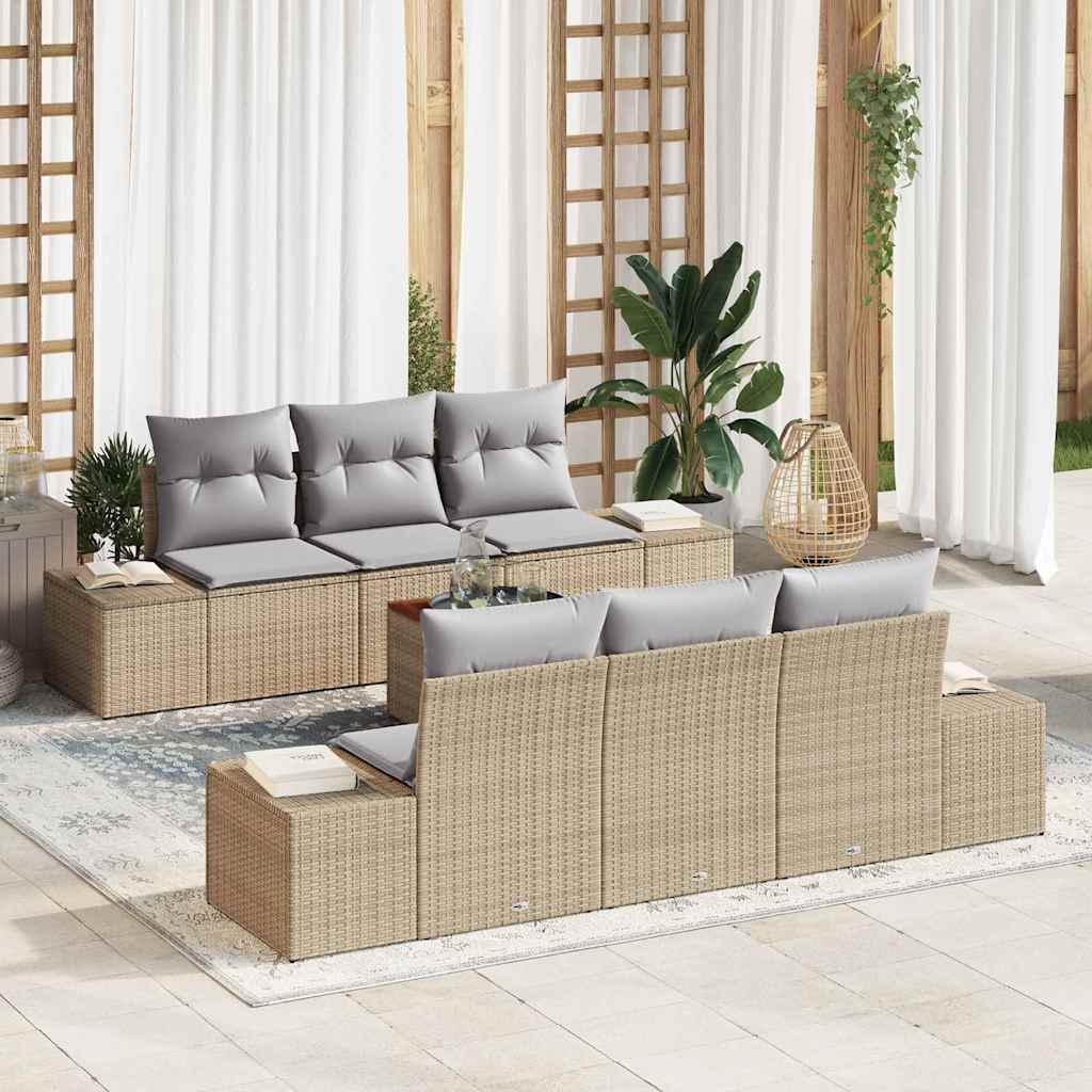 Kerti Kanapé Szett 7 pcs Beige és Világosszürke polirattan