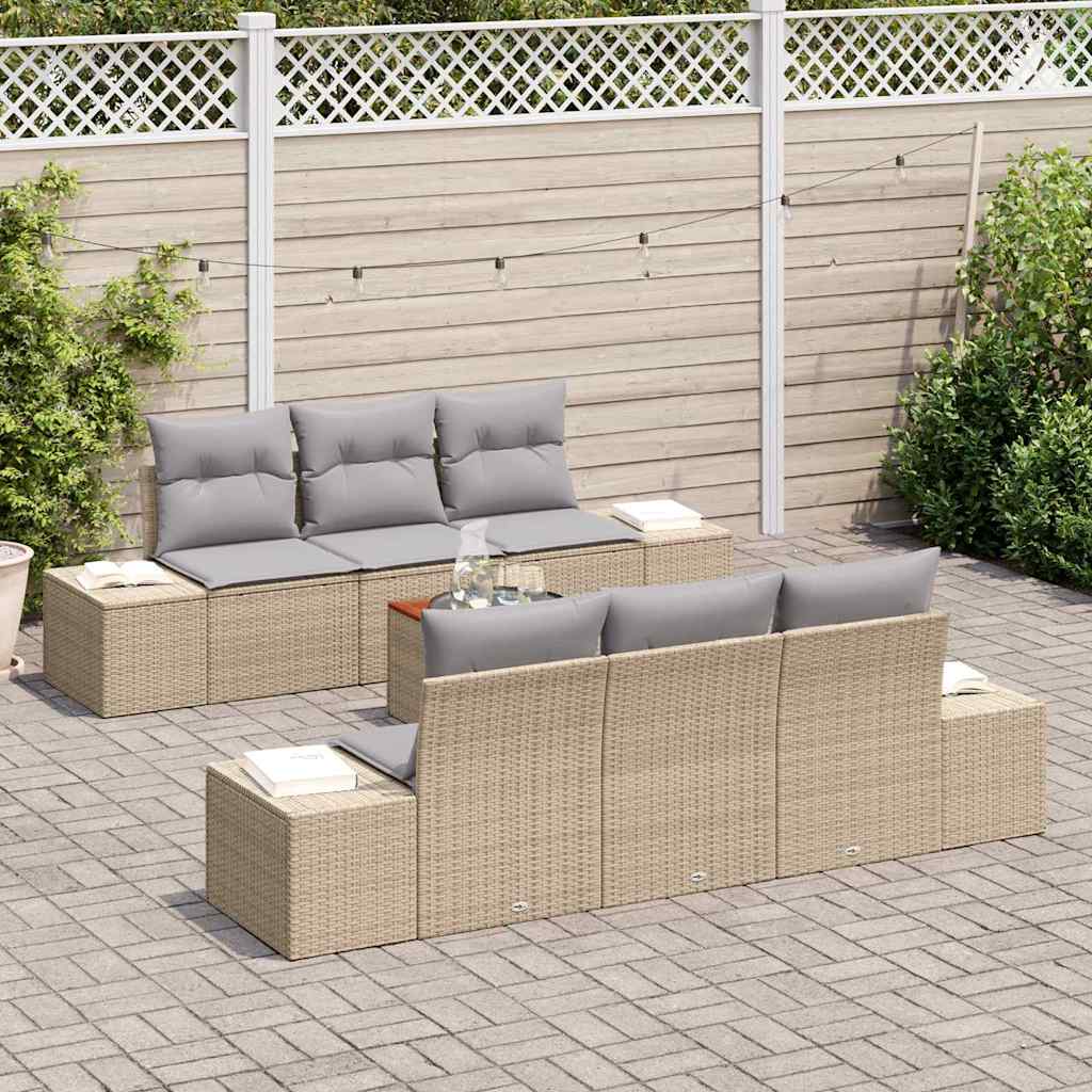 Kerti Kanapé Szett 7 pcs Beige és Világosszürke polirattan
