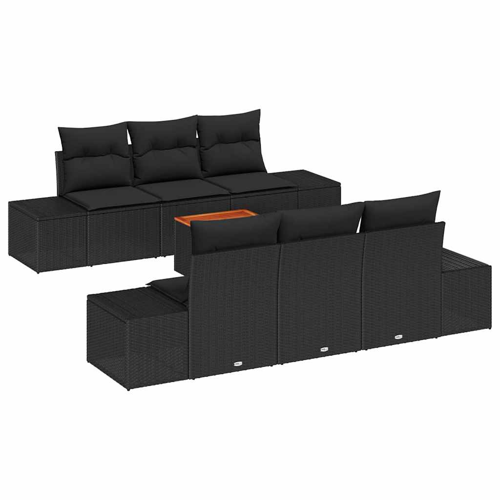 Kerti Kanapé Szett tárolóval 7 pcs Fekete polirattan