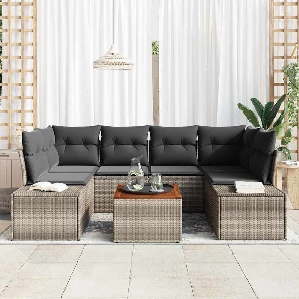 Kerti Kanapé Szett tárolóval 7 pcs Szürke polirattan