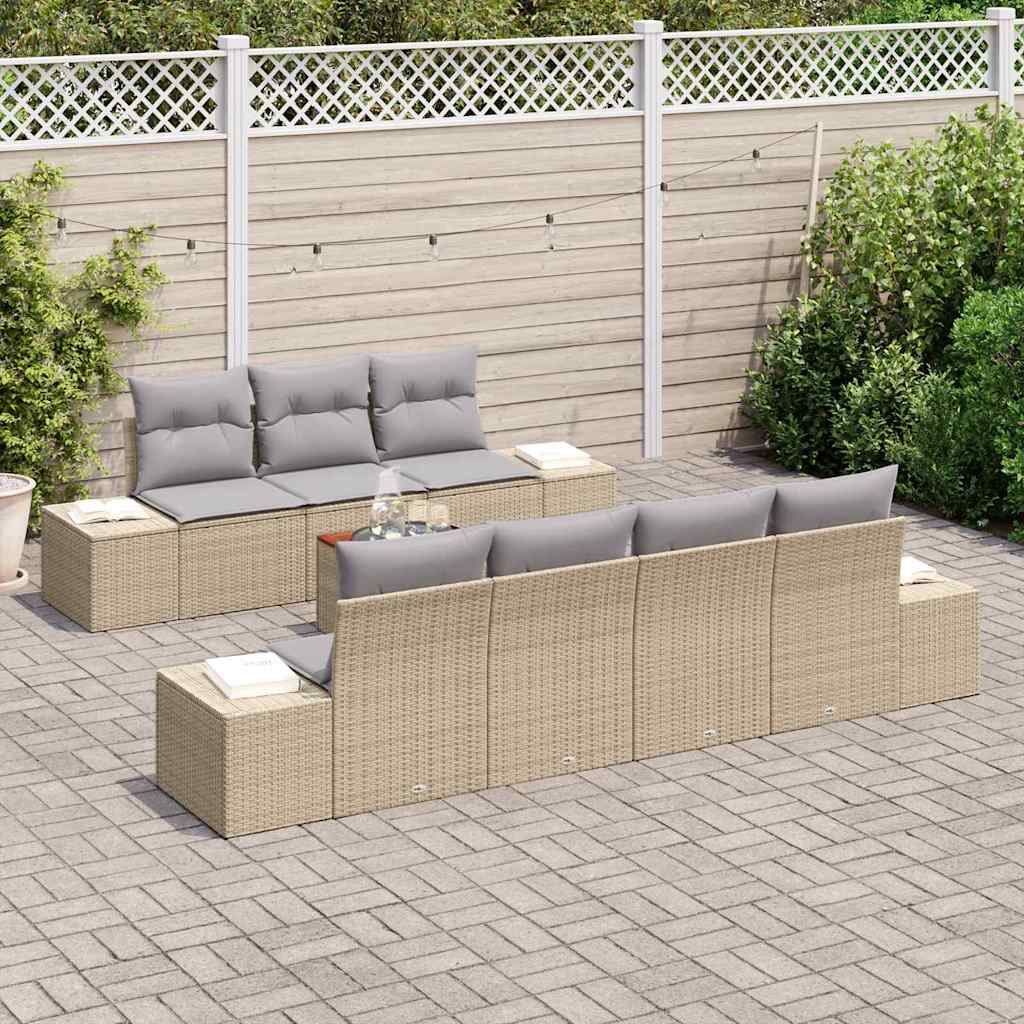 Kerti Kanapé Szett 8 pcs Beige és Világosszürke polirattan