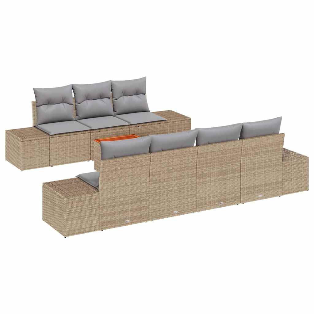 Kerti Kanapé Szett 8 pcs Beige és Világosszürke polirattan
