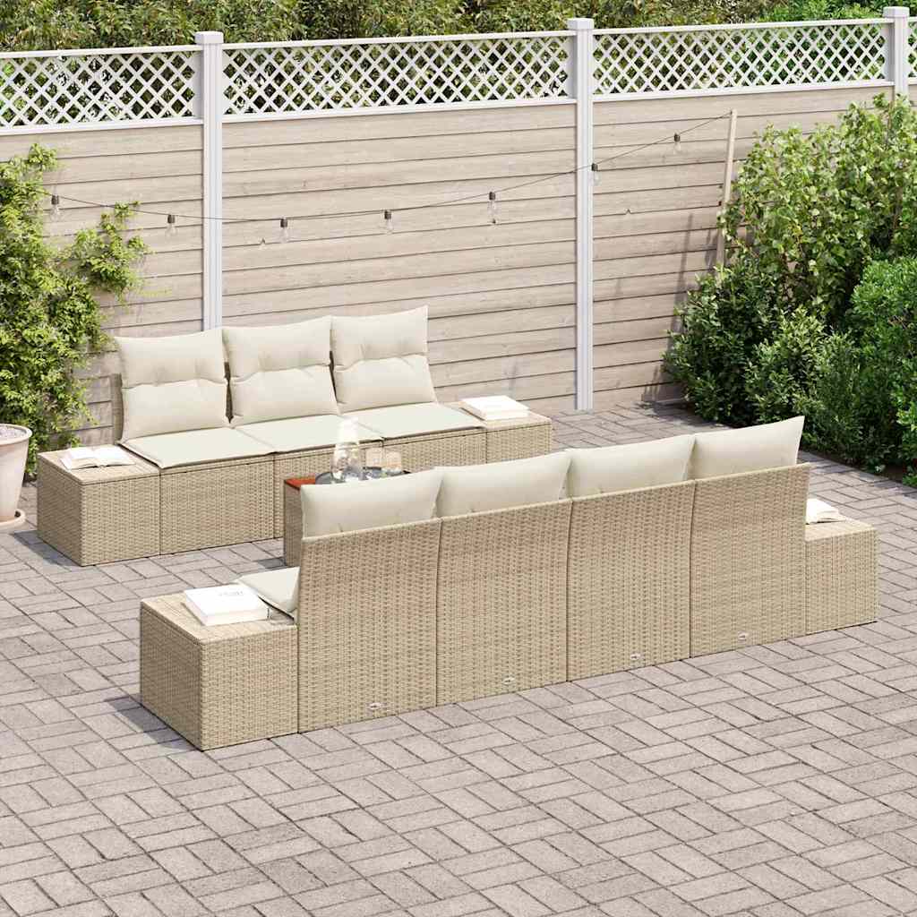 Kerti Kanapé Szett tárolóval 8 pcs Beige és krém polirattan