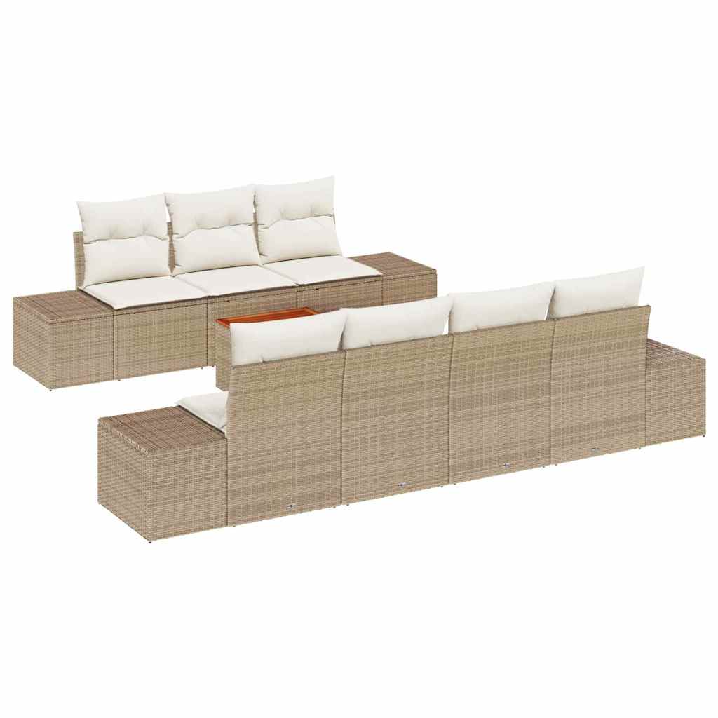 Kerti Kanapé Szett tárolóval 8 pcs Beige és krém polirattan