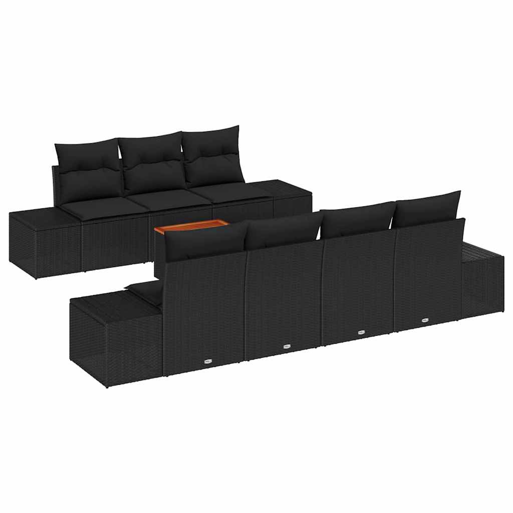 Kerti Kanapé Szett tárolóval 8 pcs Fekete polirattan