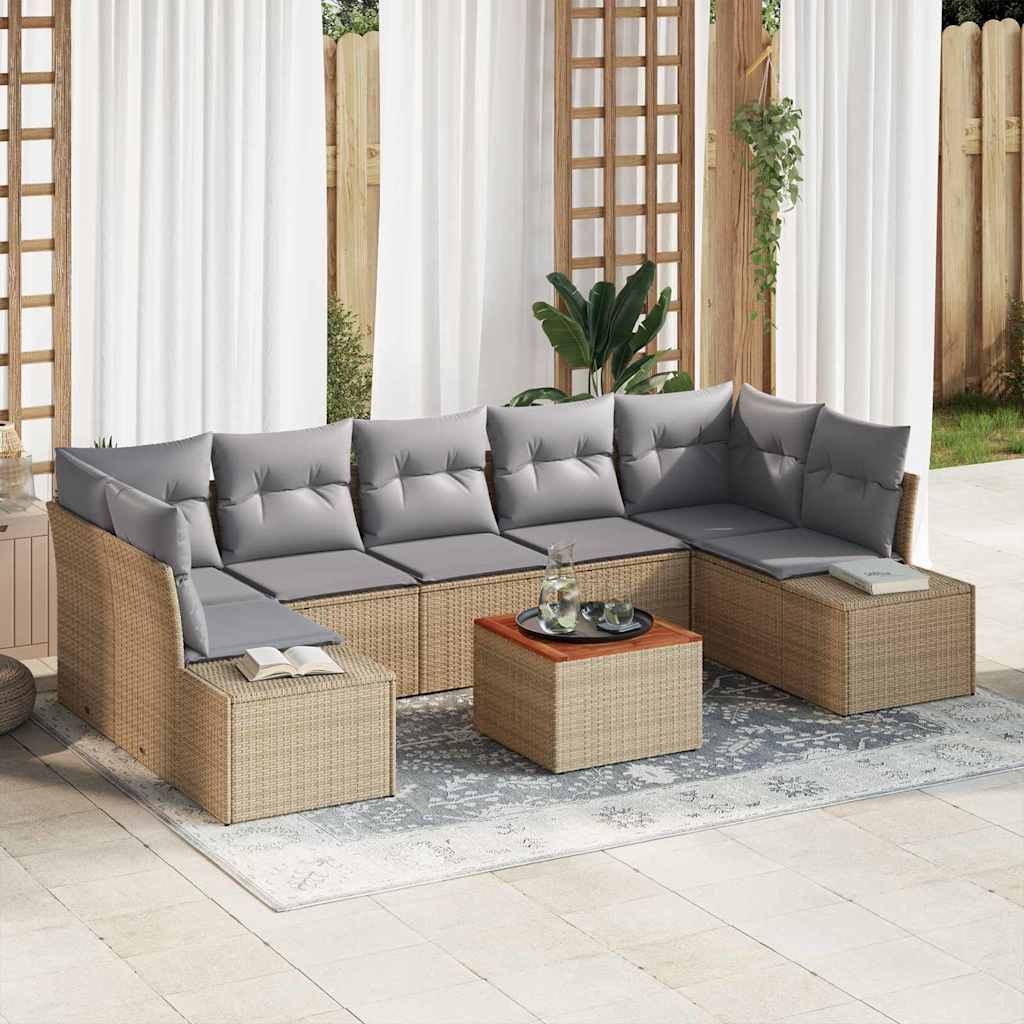 Kerti Kanapé Szett 8 pcs Beige és Világosszürke polirattan