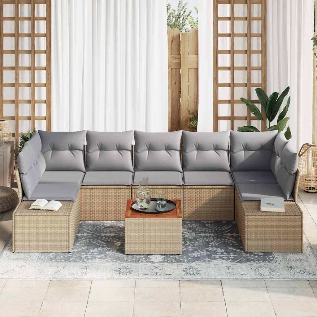 Kerti Kanapé Szett 8 pcs Beige és Világosszürke polirattan
