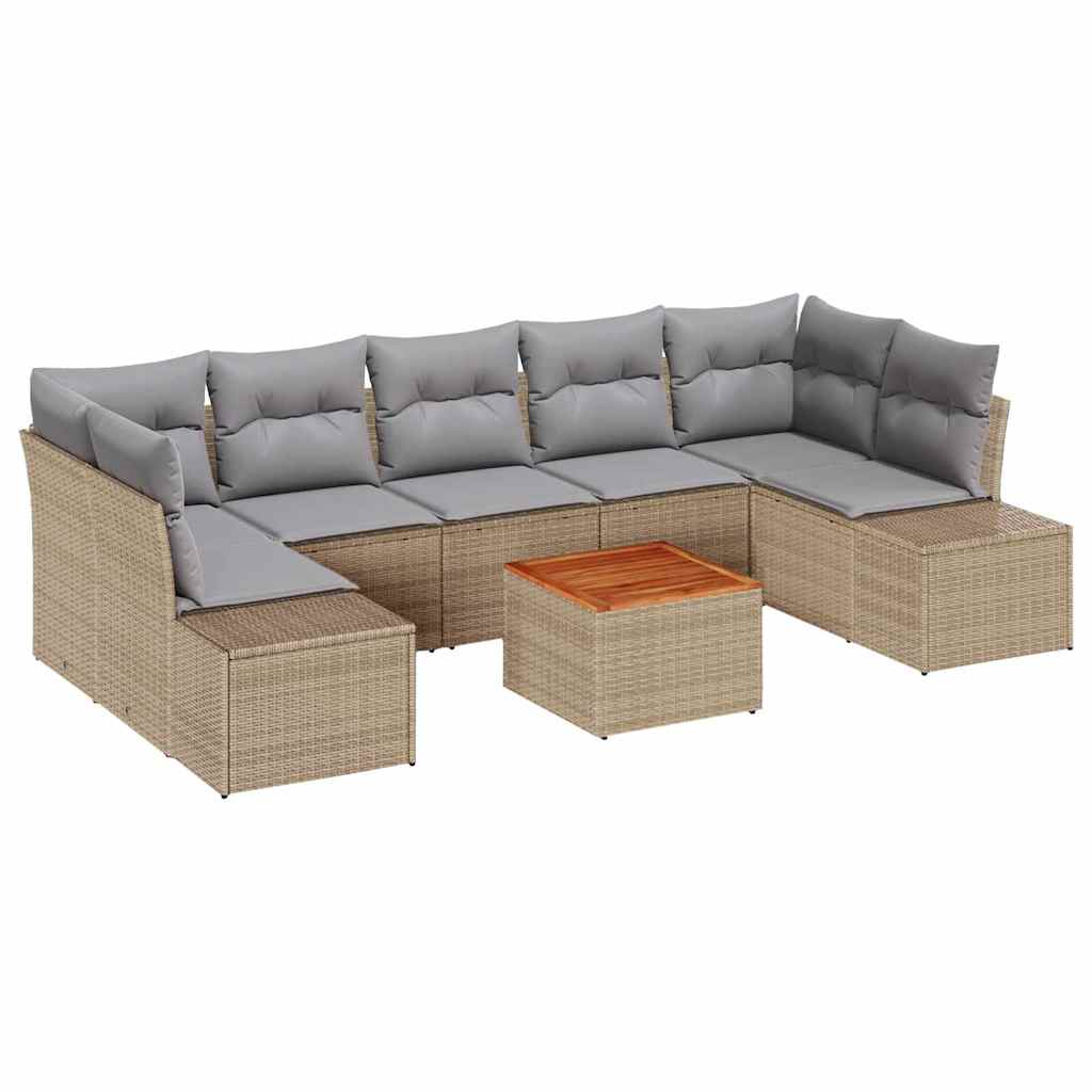 Kerti Kanapé Szett 8 pcs Beige és Világosszürke polirattan