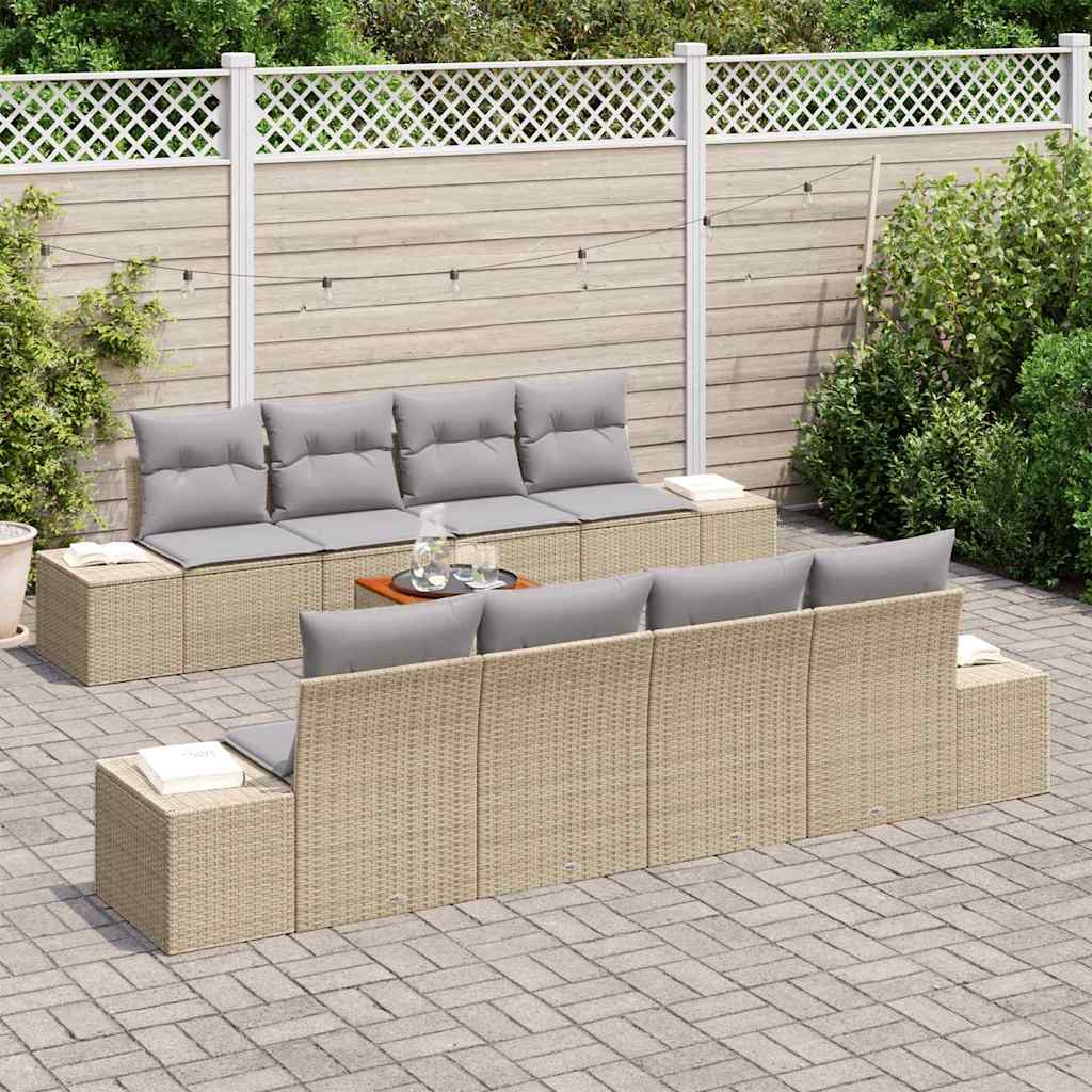 Kerti Kanapé Szett 9 pcs Beige és Világosszürke polirattan