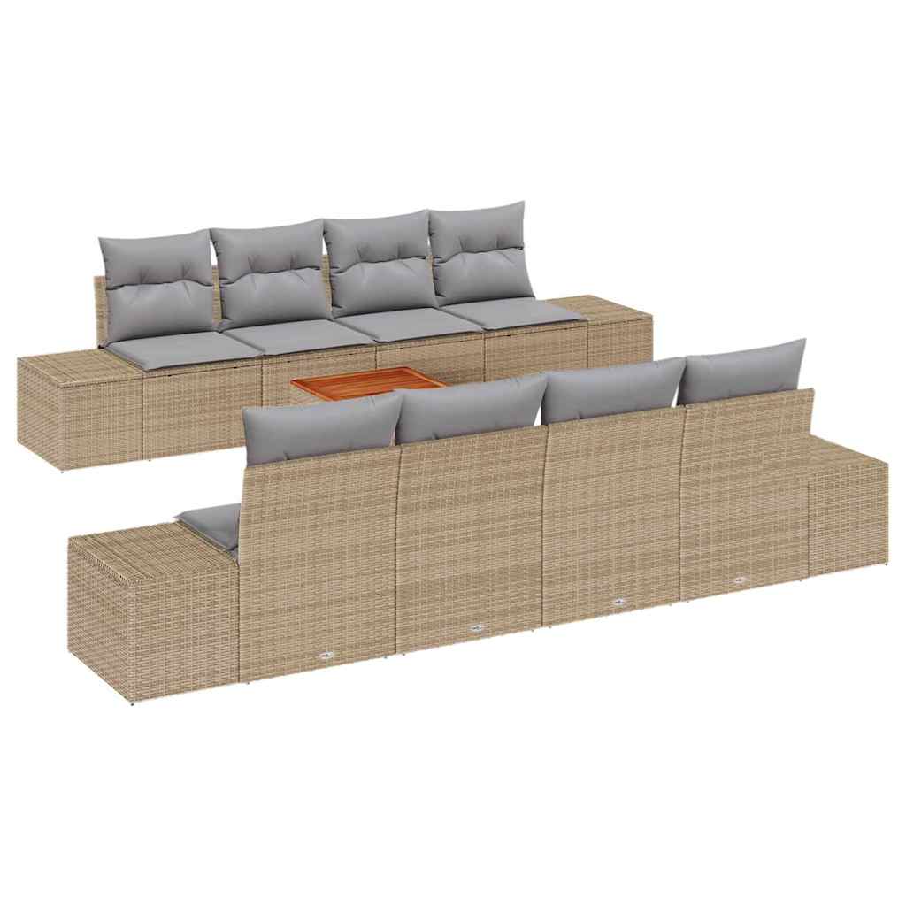 Kerti Kanapé Szett 9 pcs Beige és Világosszürke polirattan
