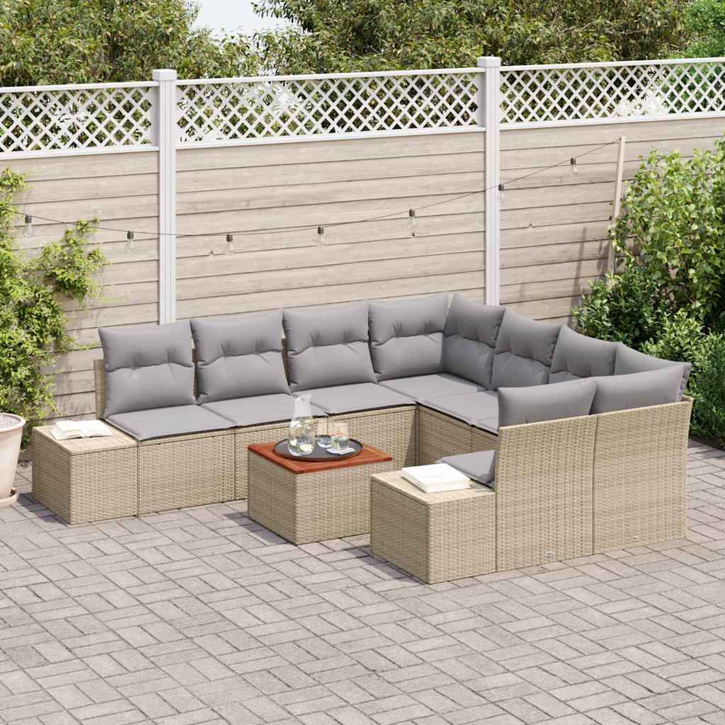 Kerti Kanapé Szett 9 pcs Beige és Világosszürke polirattan