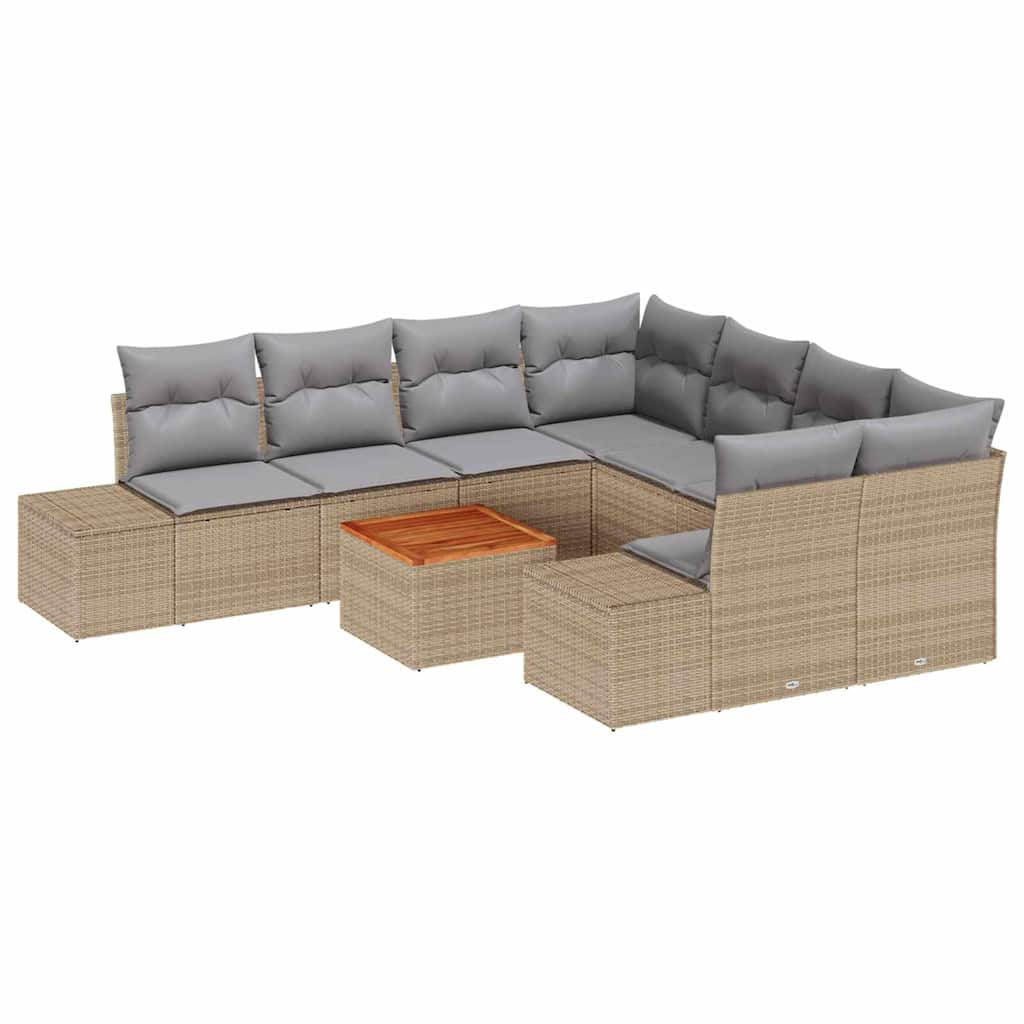 Kerti Kanapé Szett 9 pcs Beige és Világosszürke polirattan