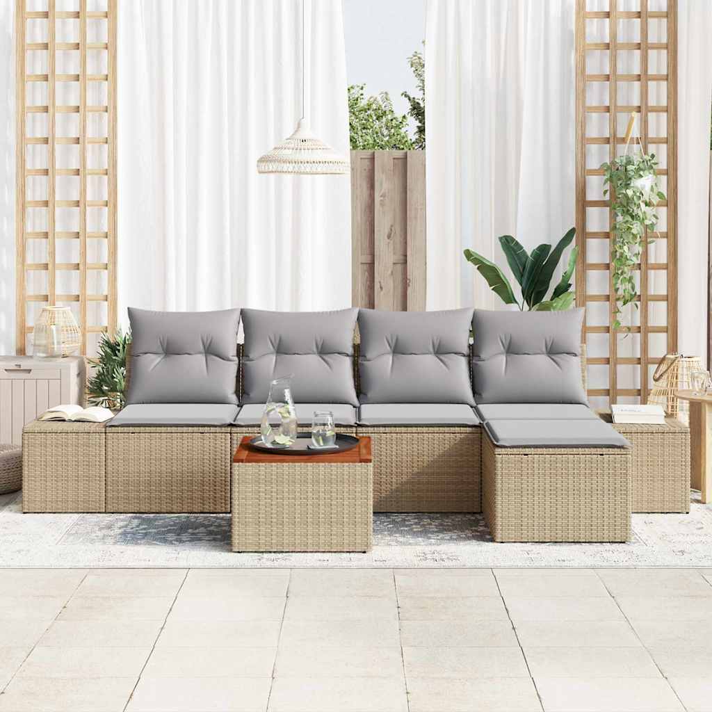 Kerti Kanapé Szett 6 pcs Beige és Világosszürke polirattan