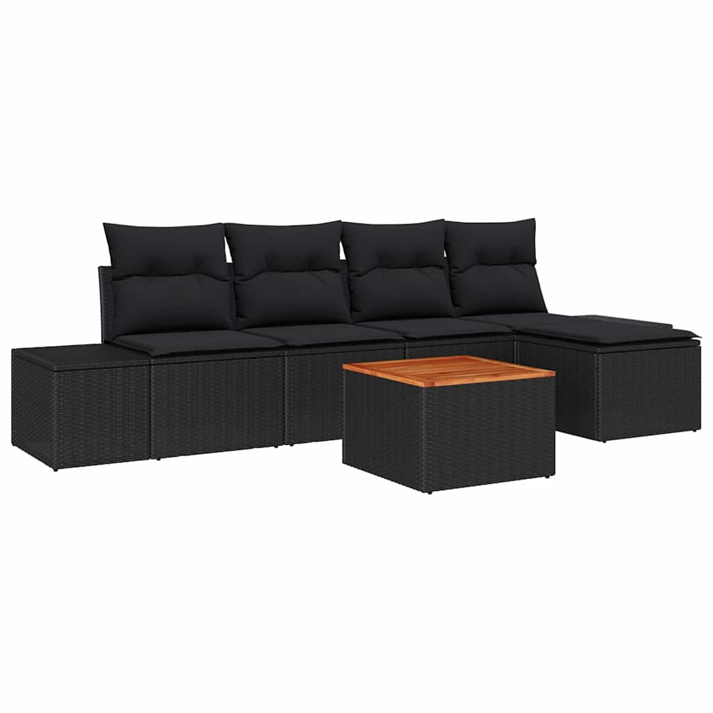 Kerti Kanapé Szett tárolóval 6 pcs Fekete polirattan