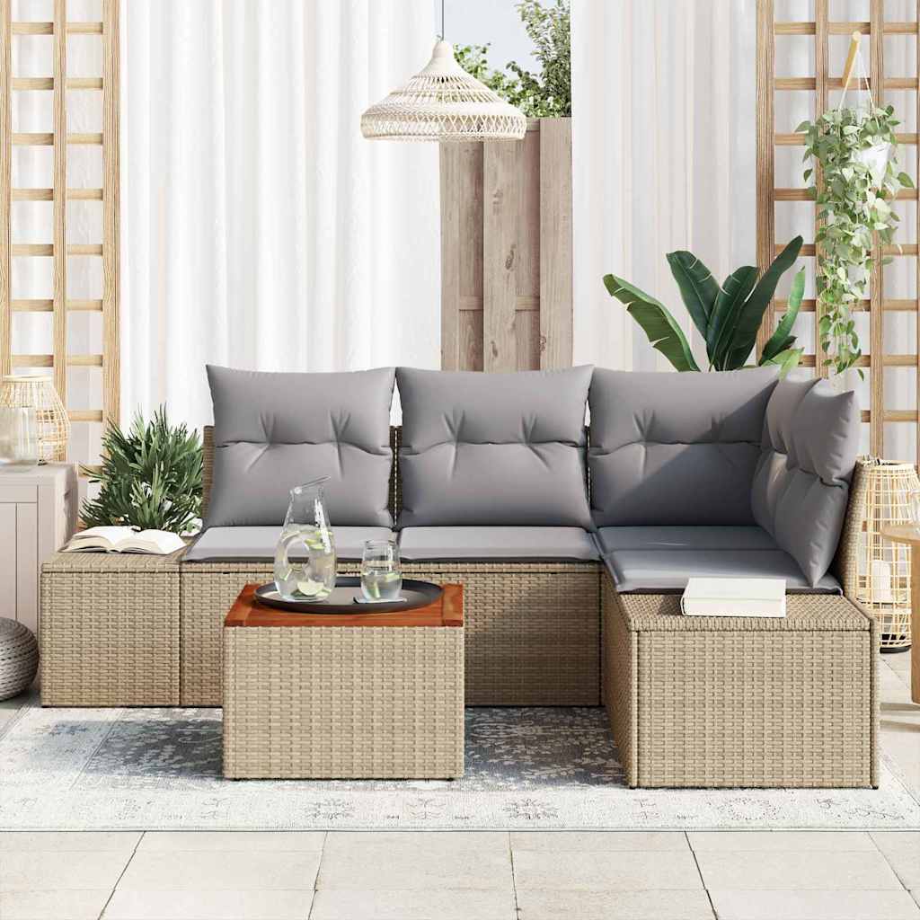 Kerti Kanapé Szett 5 pcs Beige és Világosszürke polirattan