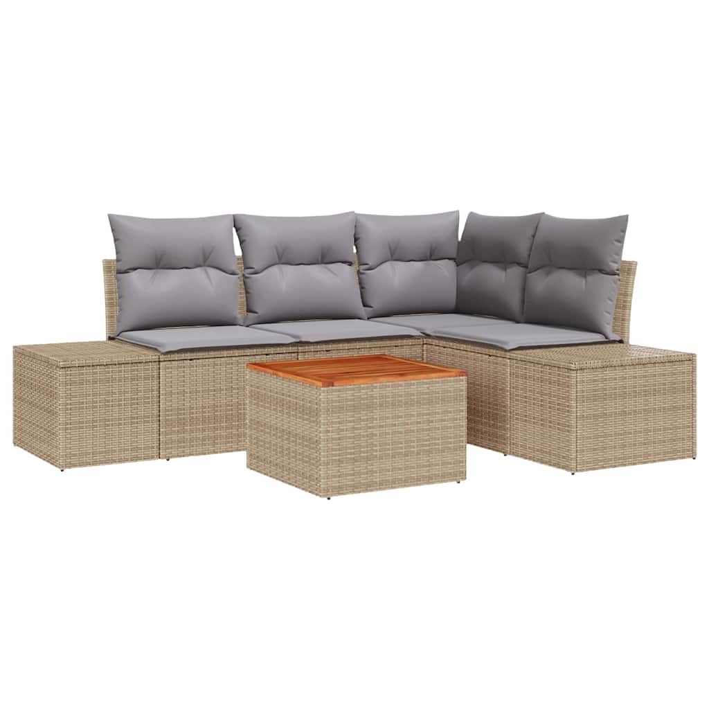 Kerti Kanapé Szett 5 pcs Beige és Világosszürke polirattan