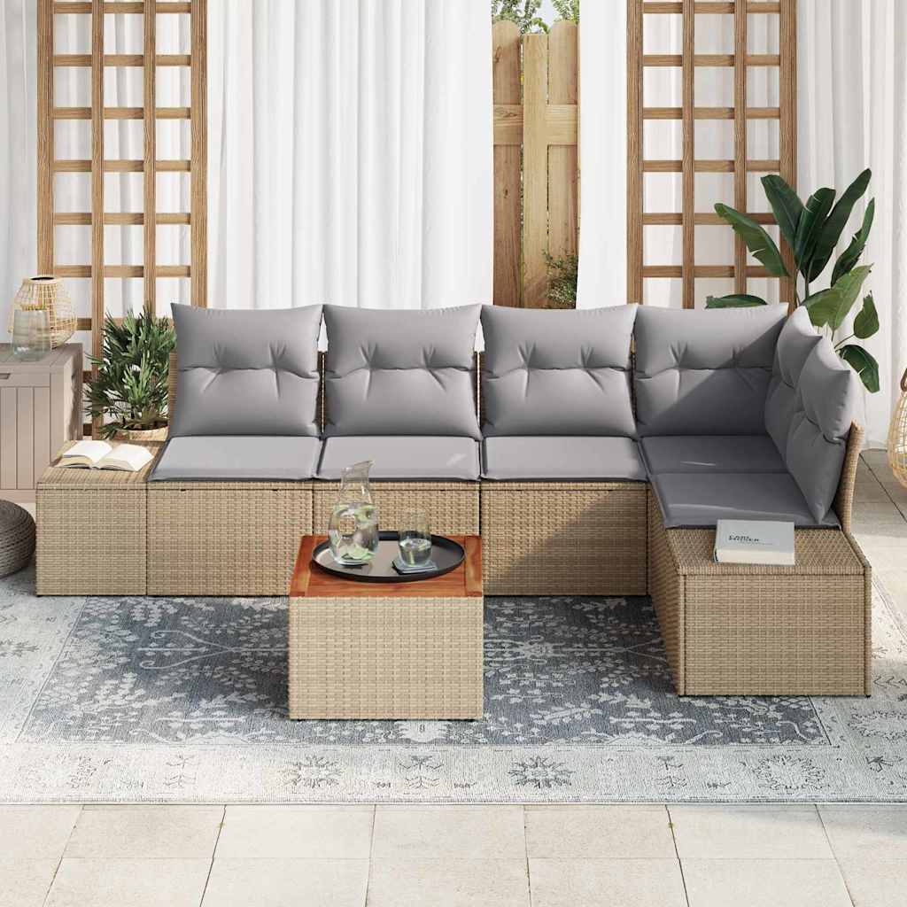 Kerti Kanapé Szett 6 pcs Beige és Világosszürke polirattan
