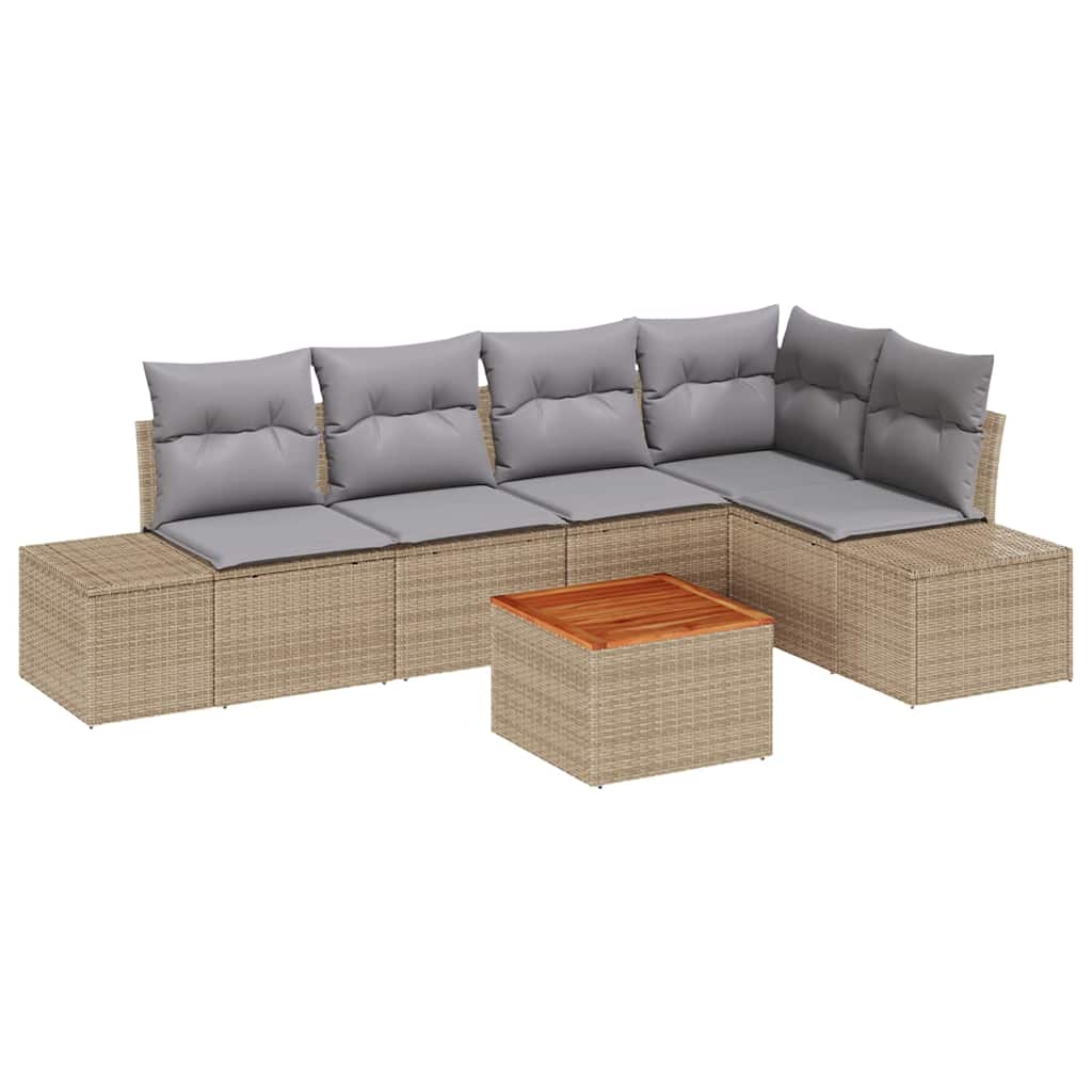 Kerti Kanapé Szett 6 pcs Beige és Világosszürke polirattan