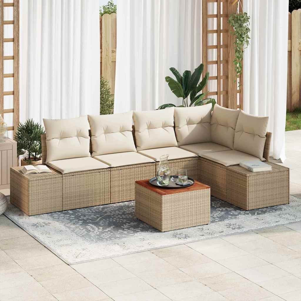 Kerti Kanapé Szett tárolóval 6 pcs Beige és krém polirattan